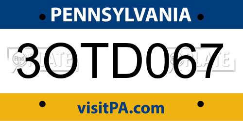 3OTD067 Pennsylvania License Plate