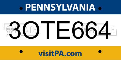 3OTE664 Pennsylvania License Plate