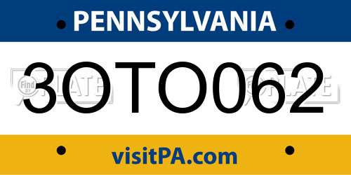 3OTO062 Pennsylvania License Plate