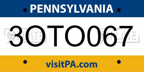 3OTO067 Pennsylvania License Plate