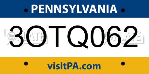 3OTQ062 Pennsylvania License Plate