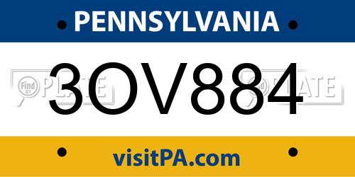 3OV884 Pennsylvania License Plate