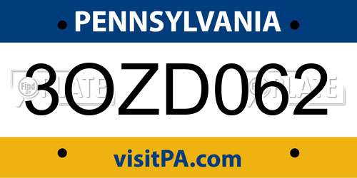3OZD062 Pennsylvania License Plate