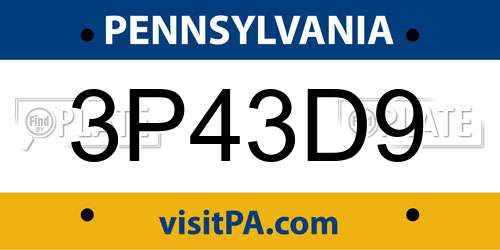 3P43D9 Pennsylvania License Plate