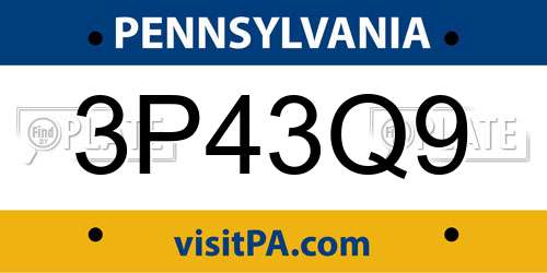 3P43Q9 Pennsylvania License Plate