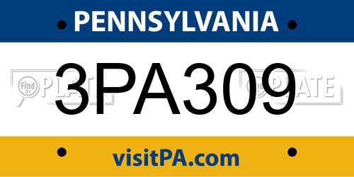 3PA309 Pennsylvania License Plate