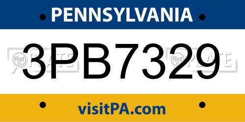 3PB7329 Pennsylvania License Plate