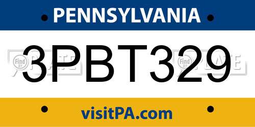 3PBT329 Pennsylvania License Plate
