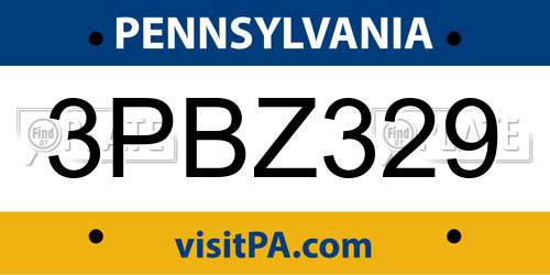 3PBZ329 Pennsylvania License Plate