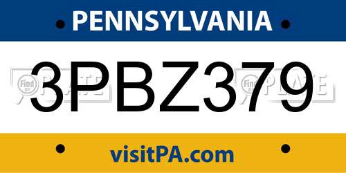 3PBZ379 Pennsylvania License Plate