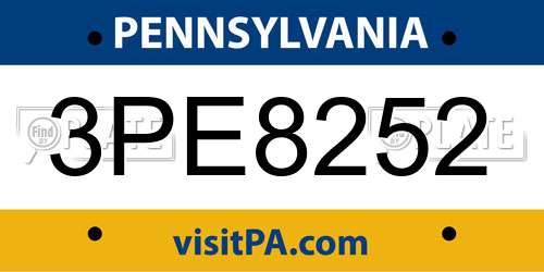 3PE8252 Pennsylvania License Plate