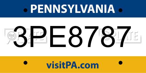 3PE8787 Pennsylvania License Plate
