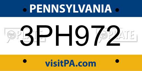 3PH972 Pennsylvania License Plate