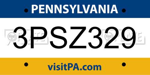 3PSZ329 Pennsylvania License Plate