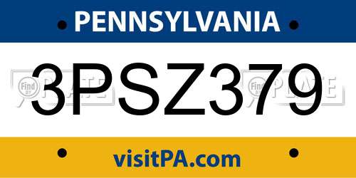 3PSZ379 Pennsylvania License Plate
