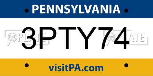 3PTY74 Pennsylvania License Plate