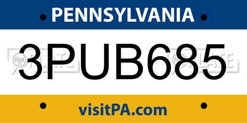 3PUB685 Pennsylvania License Plate