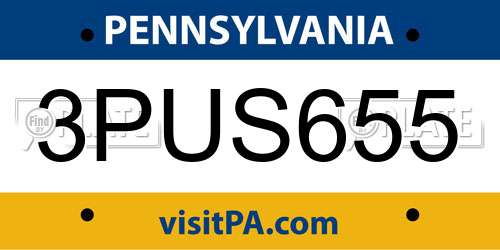 3PUS655 Pennsylvania License Plate