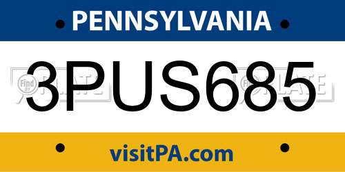 3PUS685 Pennsylvania License Plate