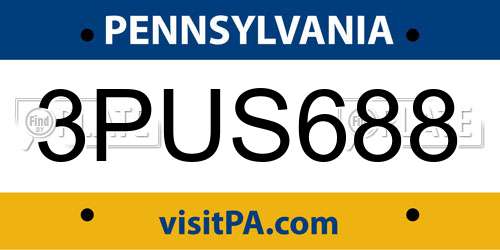 3PUS688 Pennsylvania License Plate