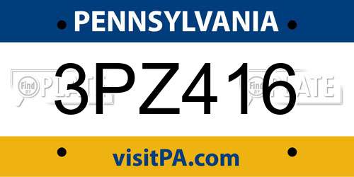 3PZ416 Pennsylvania License Plate