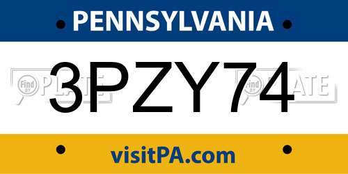 3PZY74 Pennsylvania License Plate
