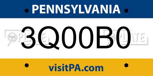 3Q00B0 Pennsylvania License Plate