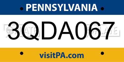 3QDA067 Pennsylvania License Plate