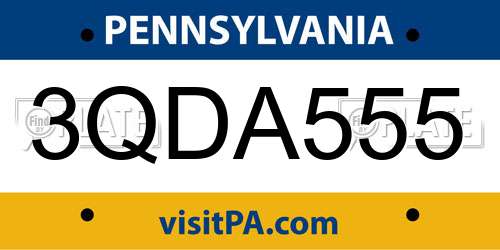 3QDA555 Pennsylvania License Plate