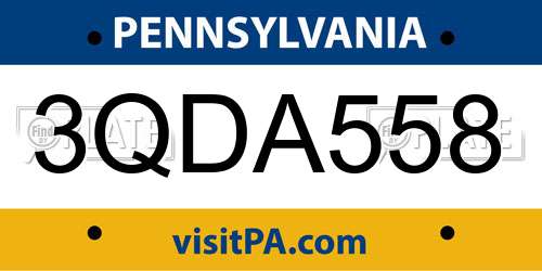 3QDA558 Pennsylvania License Plate