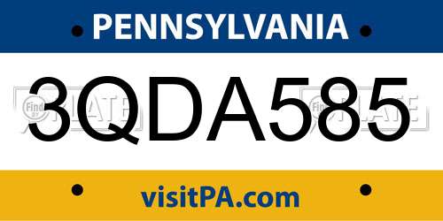 3QDA585 Pennsylvania License Plate