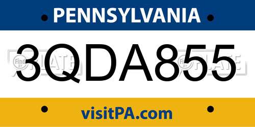 3QDA855 Pennsylvania License Plate