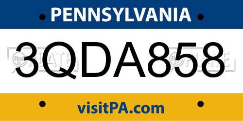 3QDA858 Pennsylvania License Plate