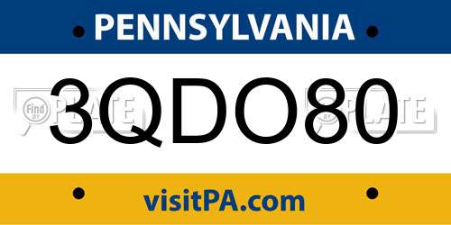 3QDO80 Pennsylvania License Plate