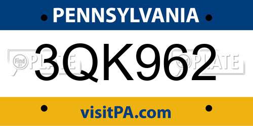3QK962 Pennsylvania License Plate