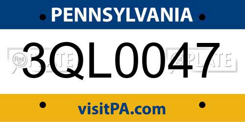 3QL0047 Pennsylvania License Plate