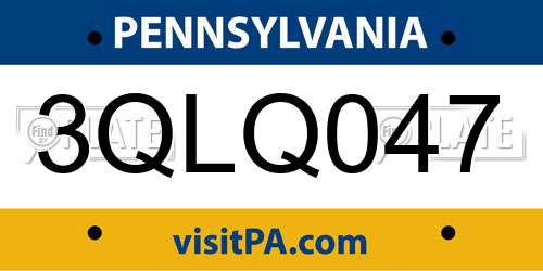3QLQ047 Pennsylvania License Plate