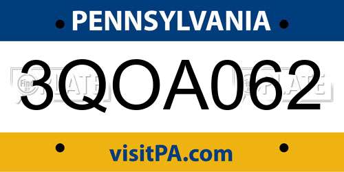 3QOA062 Pennsylvania License Plate