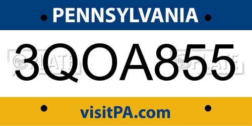3QOA855 Pennsylvania License Plate