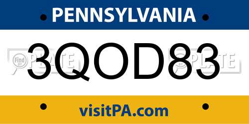 3QOD83 Pennsylvania License Plate