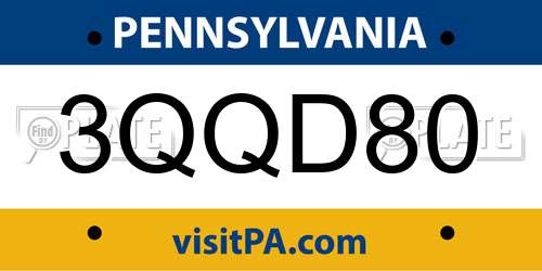 3QQD80 Pennsylvania License Plate
