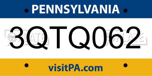 3QTQ062 Pennsylvania License Plate