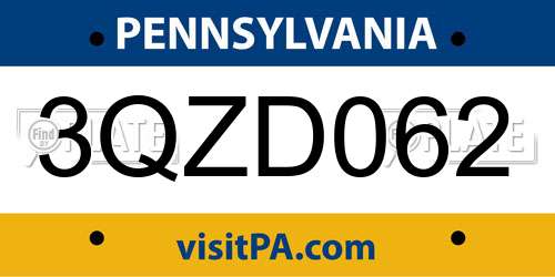 3QZD062 Pennsylvania License Plate