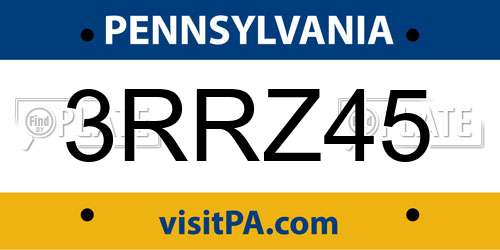 3RRZ45 Pennsylvania License Plate