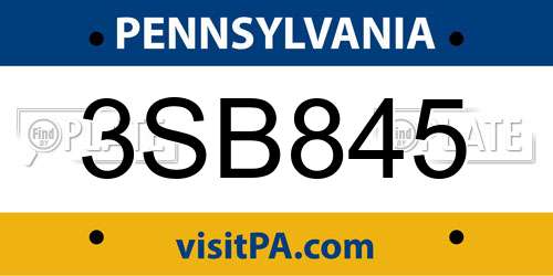 3SB845 Pennsylvania License Plate