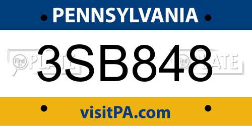 3SB848 Pennsylvania License Plate