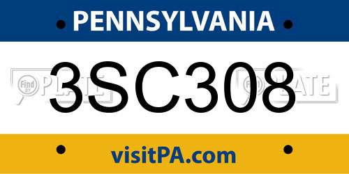 3SC308 Pennsylvania License Plate