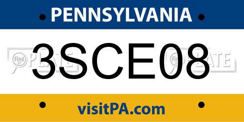 3SCE08 Pennsylvania License Plate