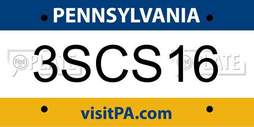 3SCS16 Pennsylvania License Plate