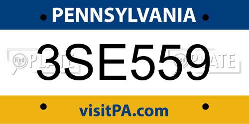 3SE559 Pennsylvania License Plate